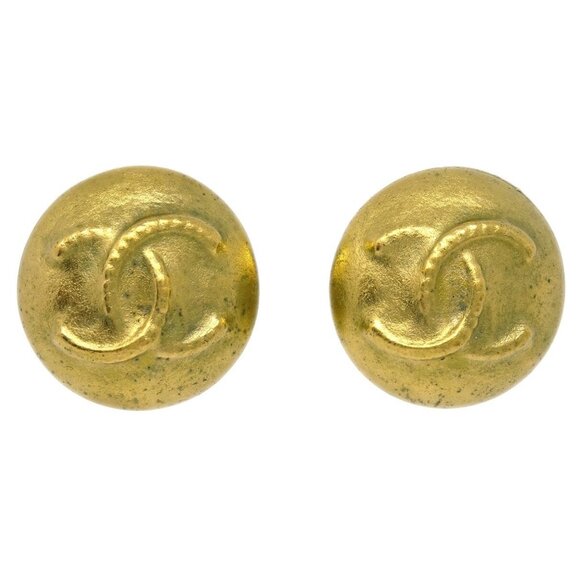 Chanel Button Earrings Clip-On Gold - Picture 1 of 4